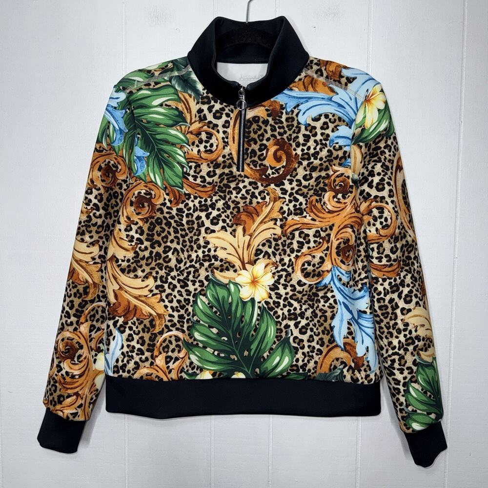 CEGOLFS Women’s Quarter Zip Pull Over Leopard Print Size Medium